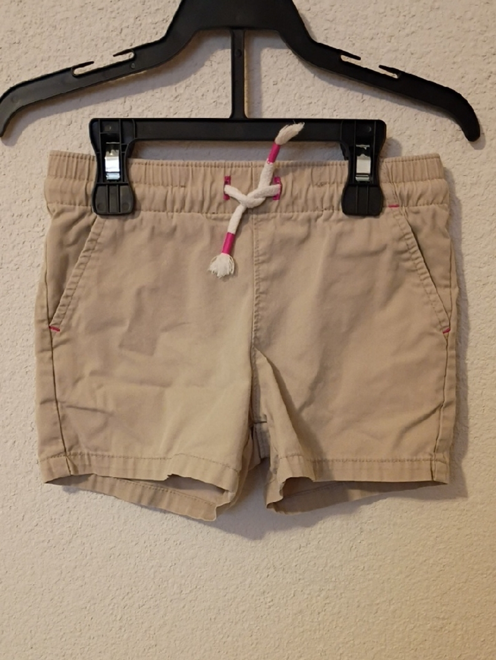 Cat & Jack Beige Drawstring Kids Shorts with Pink Accents